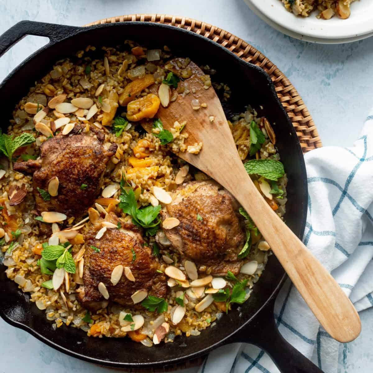 One-Pan Lebanese Freekeh with Chicken and Apricots