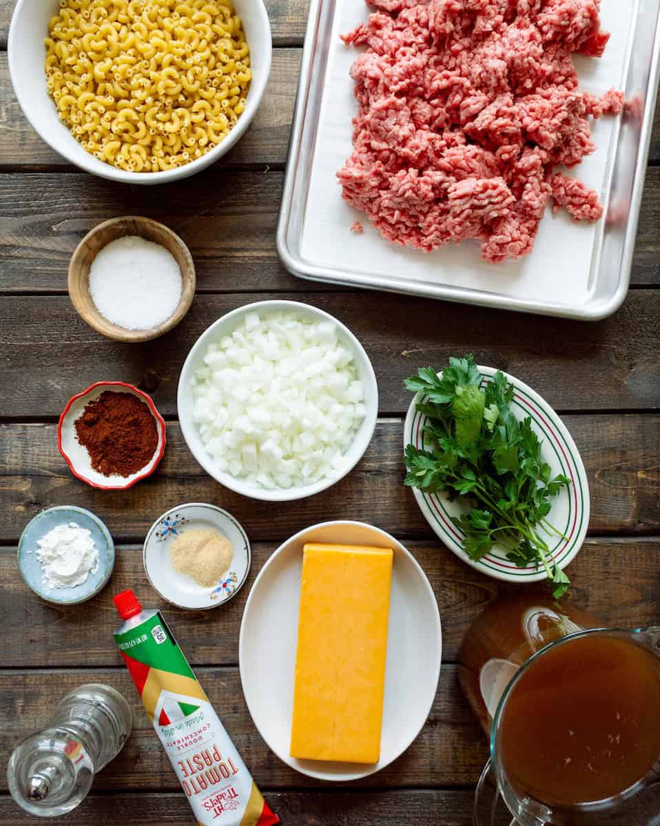 Ingredients for Hamburger Helper without Milk.