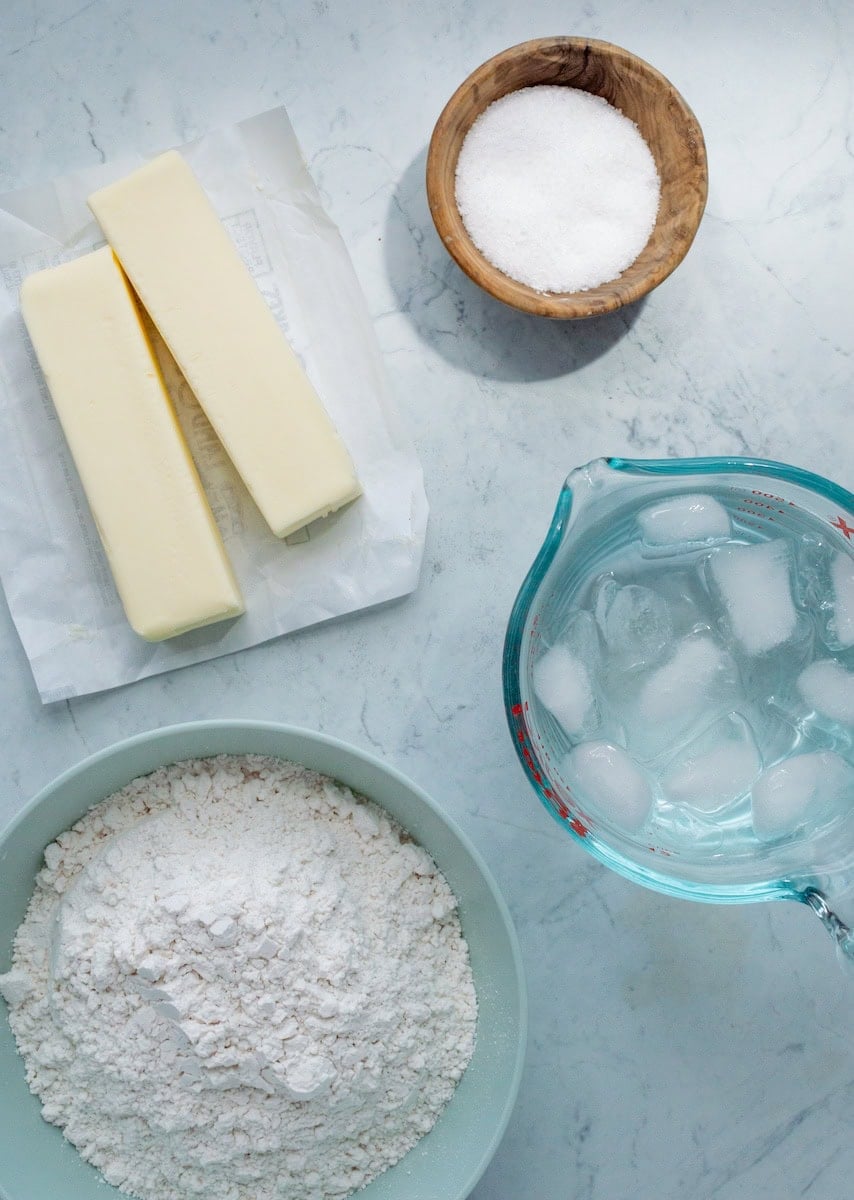 Ingredients for all butter pie crust.
