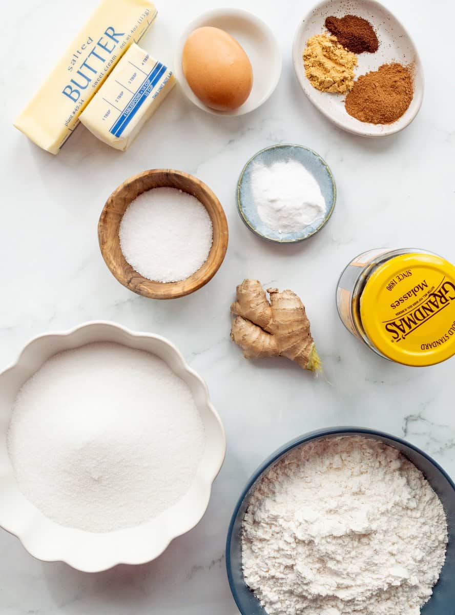 Ingredients for chewy ginger cookies.