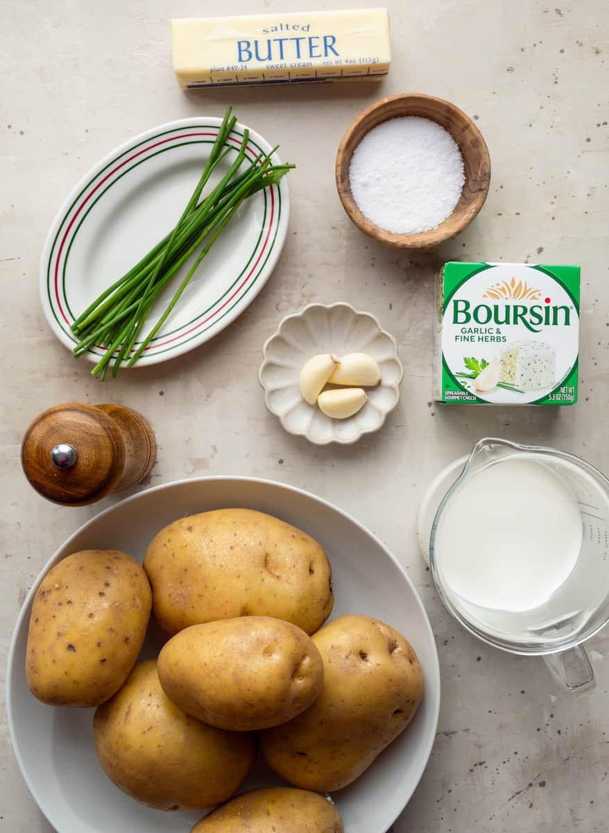Ingredients for Boursin mashed potatoes.