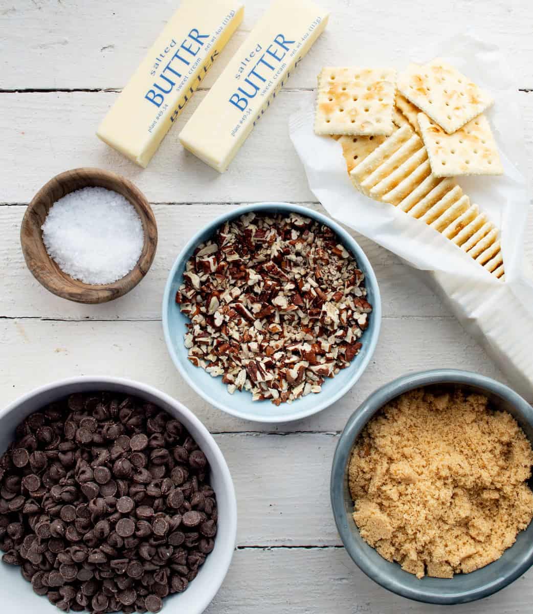 Ingredients for Saltine Cracker Toffee.