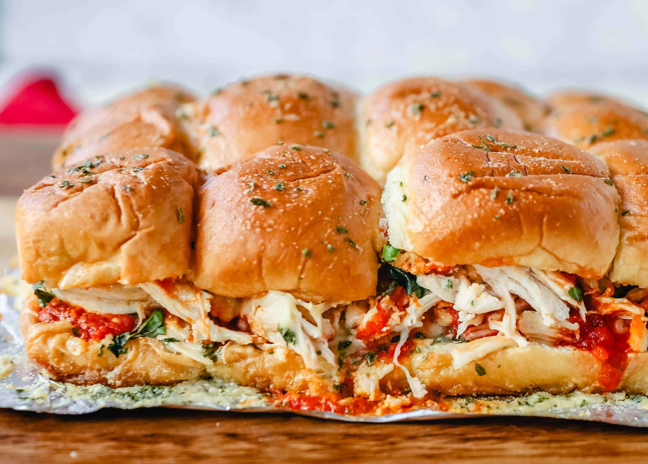 Baked chicken parm sliders.
