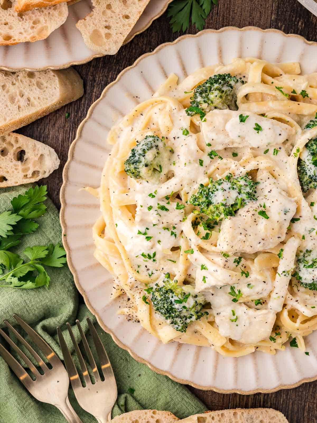 Chicken and broccoli alfredo.