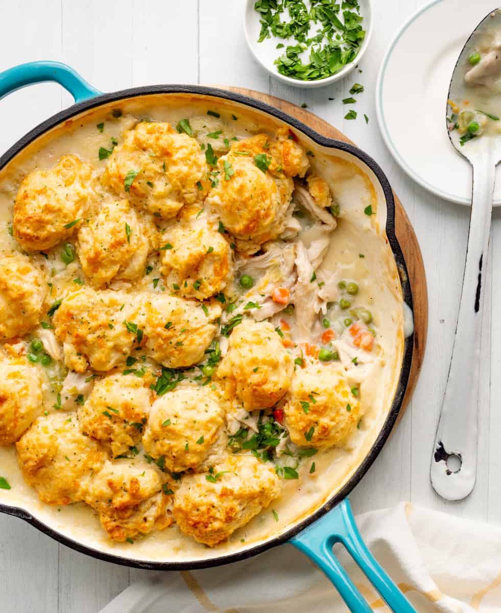 Chicken cobbler with red lobster cheddar biscuit topping.