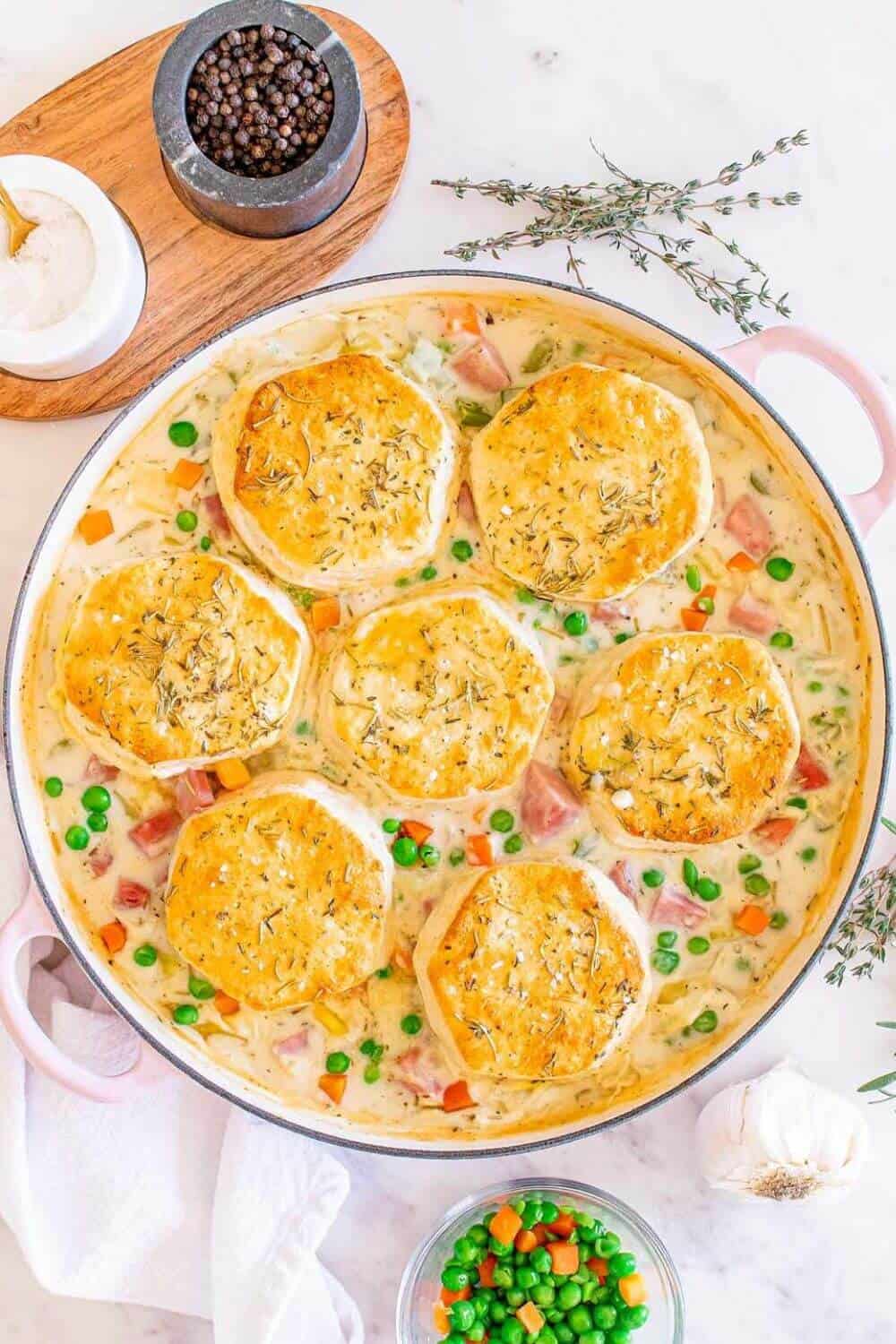 Leftover Ham Pot Pie with Biscuits