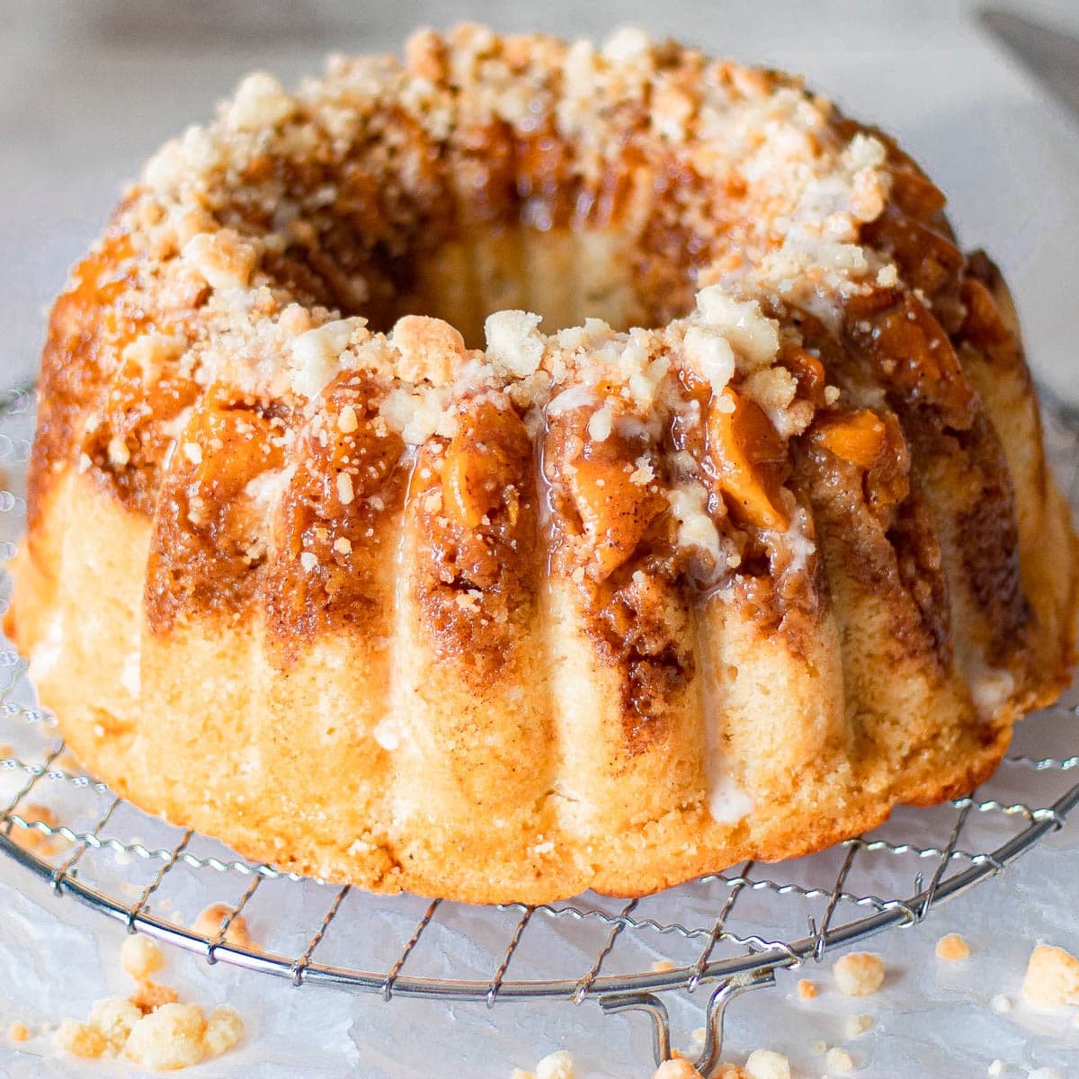Peach cobbler pound cake with cream cheese.