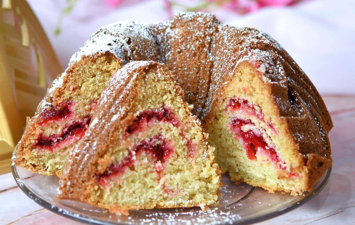 Raspberry swirl cake.