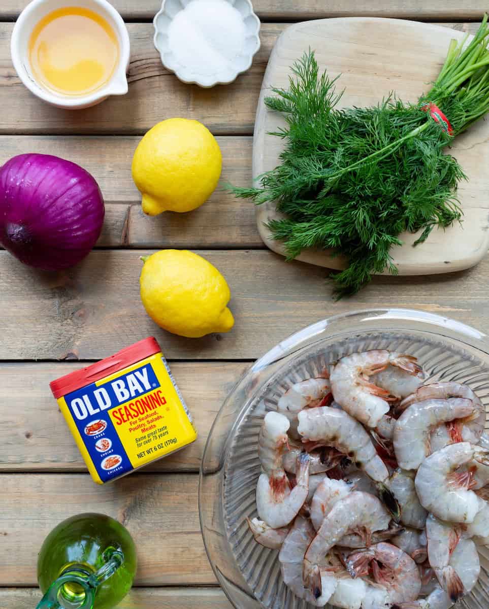 Ingredients for Southern pickled shrimp recipe.