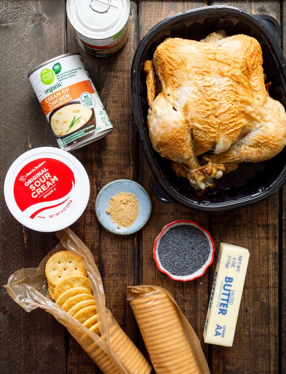 Ingredients for poppy seed chicken casserole recipe.