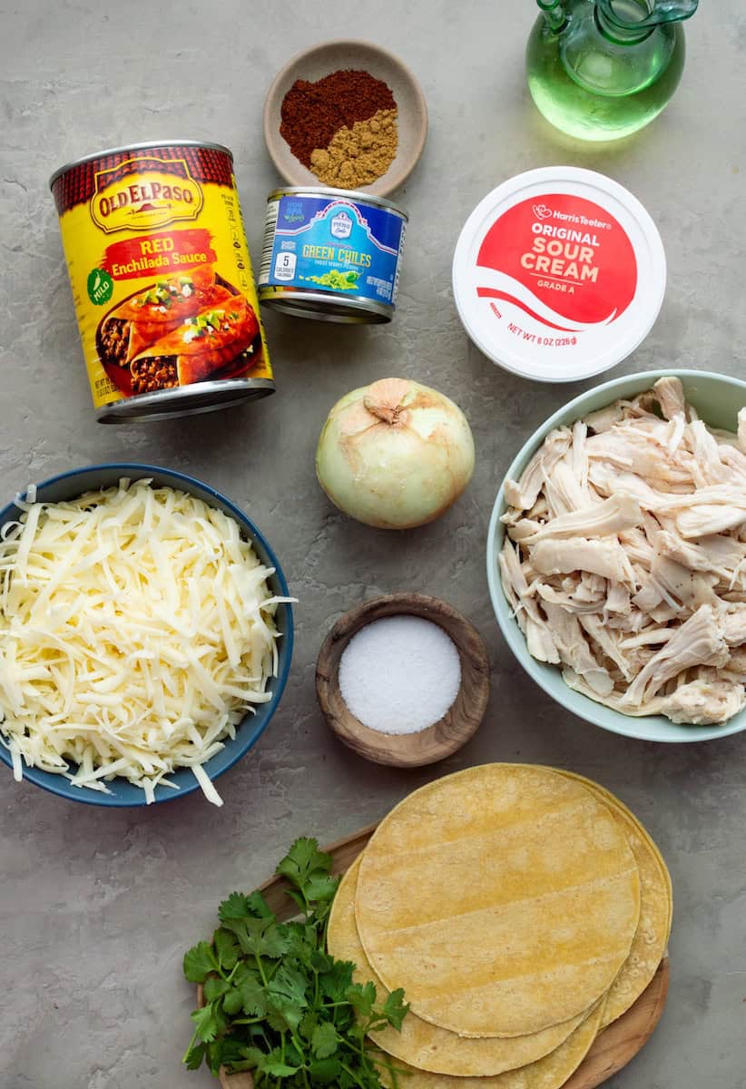 Ingredients for chicken and sour cream enchiladas.
